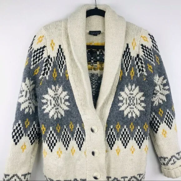 Topshop Wool Blend Knitted Oversized Button Up Sweater Cardigan  Women size 6 - Picture 3 of 16